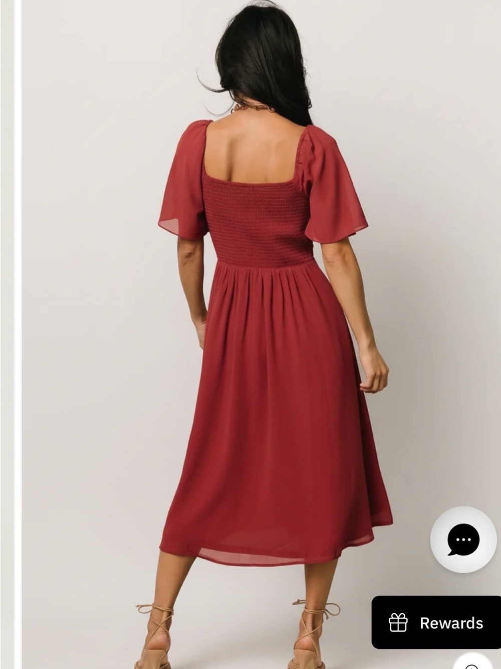 Baltic Born Wine Red Smocked Midi Dress with Flutter Sleeves